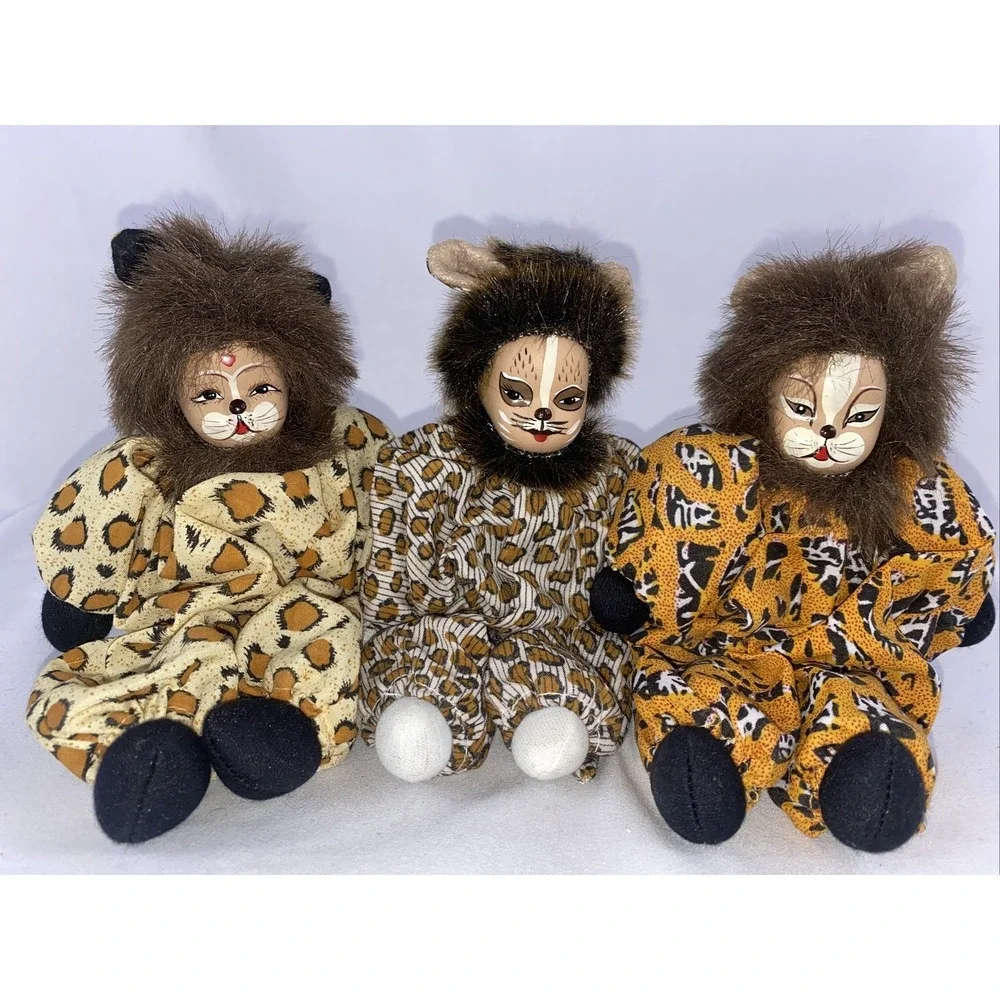 VINTAGE Adorable Ceramic Painted Face Cat Dolls Springford Inc. RARE Leopard